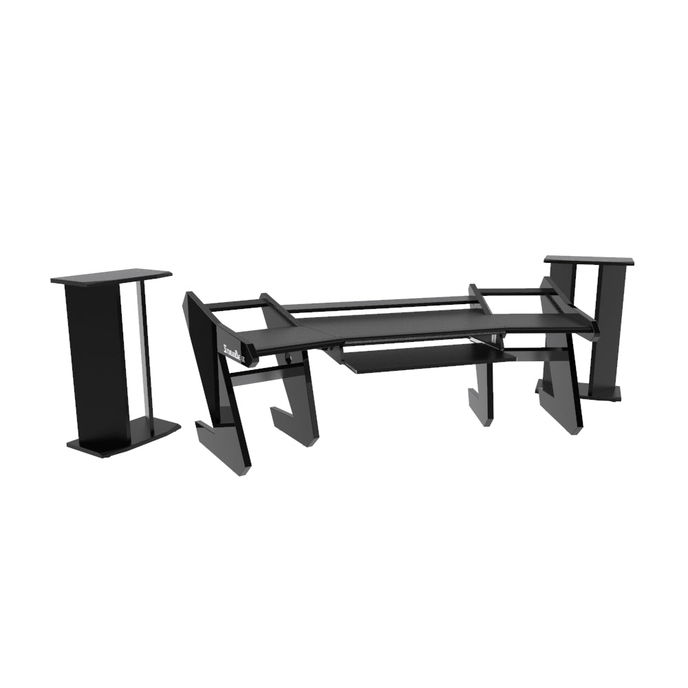 PRO LINE S Desk All Black & V Tower speaker stands and Pull Out option Bundle