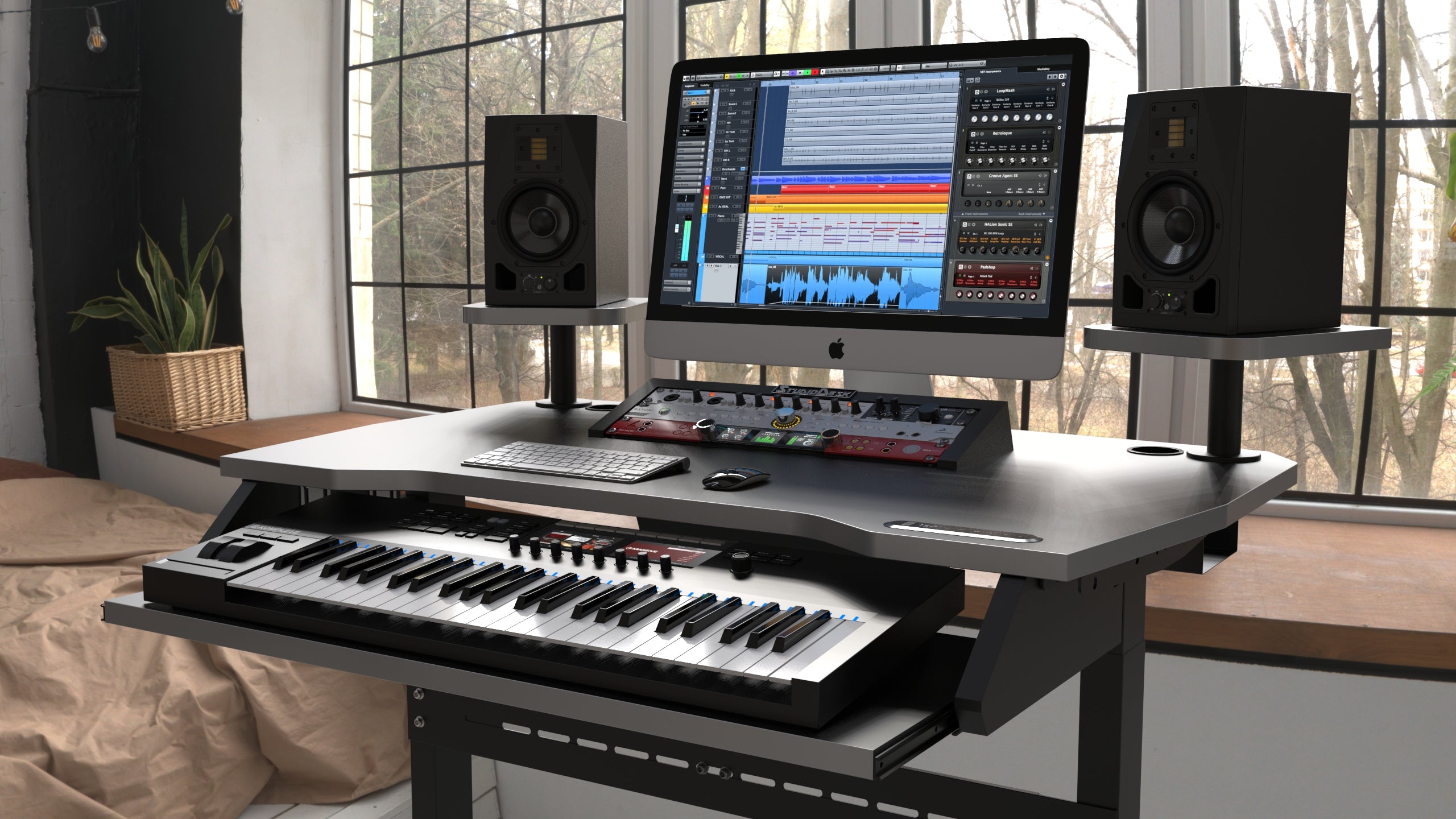 Music Workstation Desk Design 001 | Music Studio Desk | Keyboard Tray