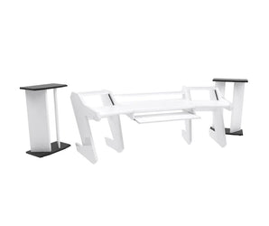 PRO LINE Classic Desk all White, Pull out & Speaker stands bundle